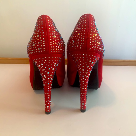 Rhinestone-red peep toe heels ❤️ - Picture 4 of 5
